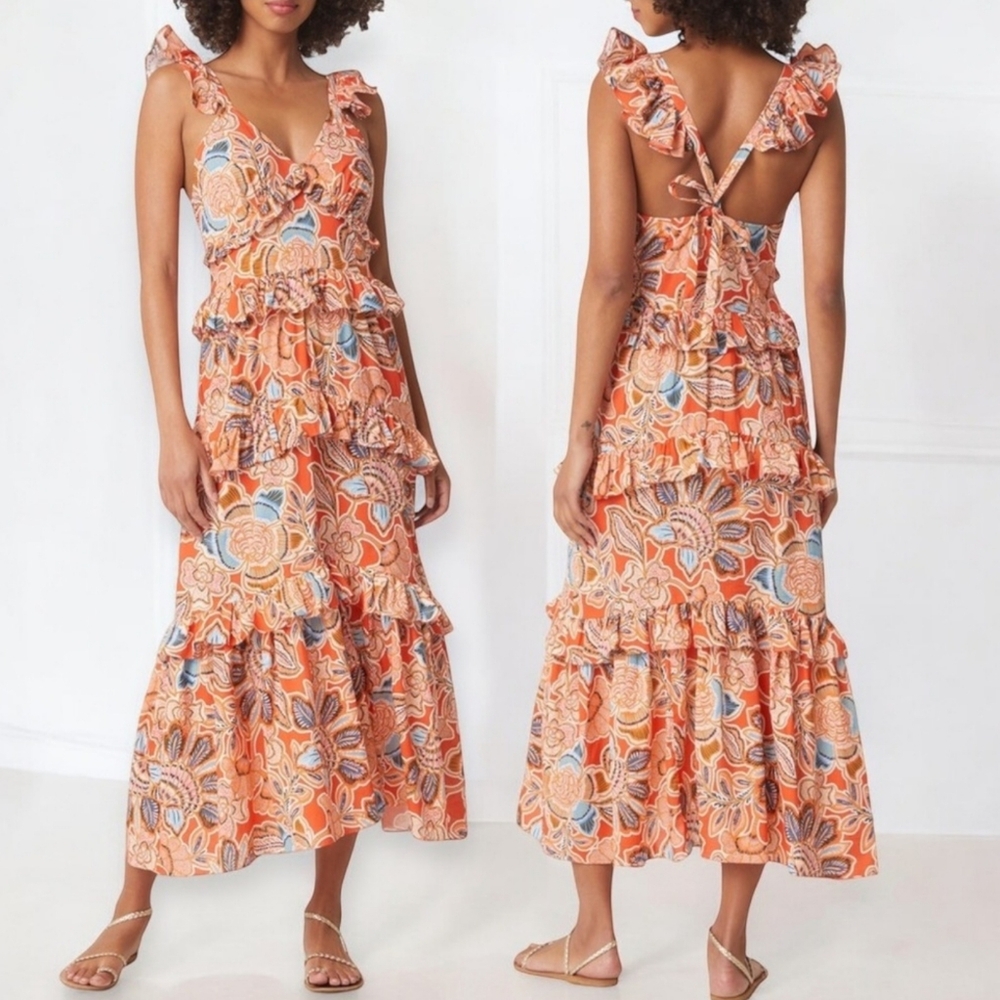 NWT MISA LOS ANGELES Morrison dress in tangerine floral sizes Medium And Large